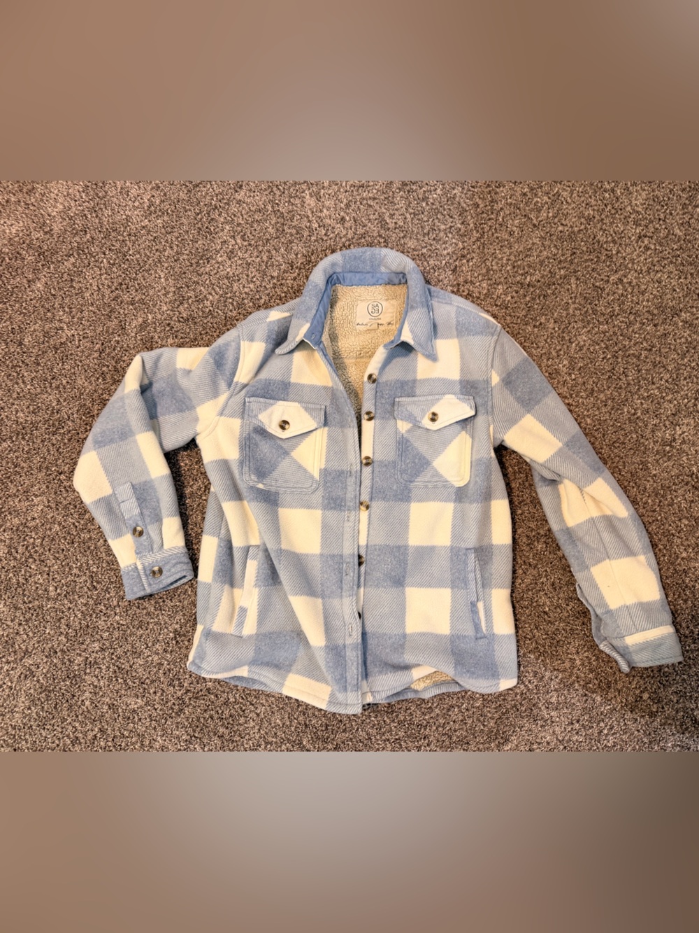 Cozy Blue & Cream Plaid Sherpa-Lined Kids Jacket